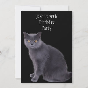 Invitación Fiesta de cumpleaños 30 gato gris