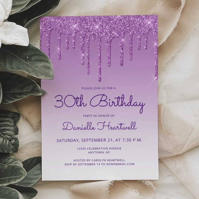Invitación Fiesta de cumpleaños 30 Glam Purple (Subido por el creador)