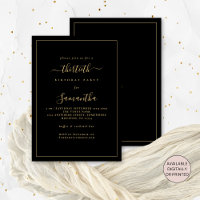 Fiesta de cumpleaños 30 Gold Script Border Black