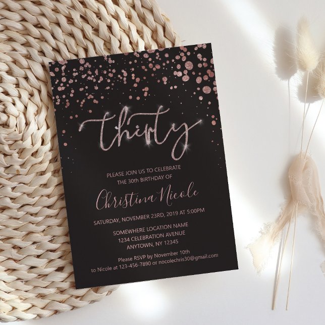 Invitación Fiesta de cumpleaños 30, gris de oro Rosa "debe te (Subido por el creador)
