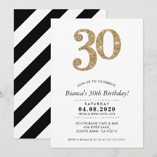 Invitación FIESTA DE CUMPLEAÑOS 30 INVITA purpurina de oro mo