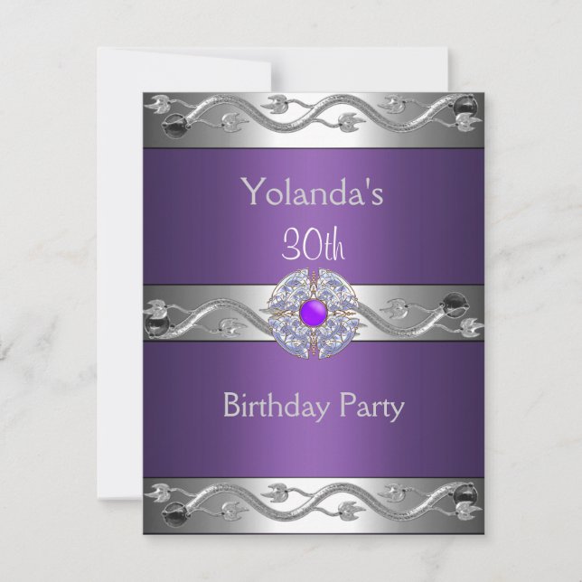 Invitación Fiesta de Cumpleaños 30 Jewelled Morado Plata 2 (Anverso)