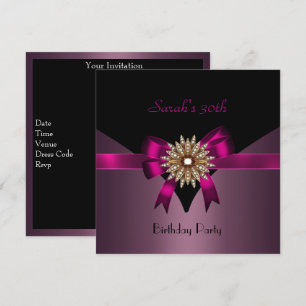 Invitación Fiesta de Cumpleaños 30 Joyas Arco Negro Morado Ro