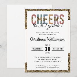 Invitación Fiesta de cumpleaños 30 Leopard impresión elegante