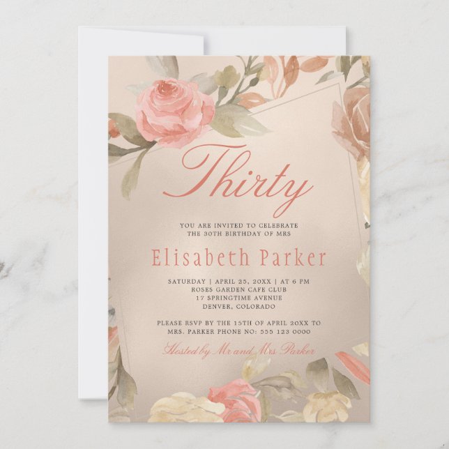 Invitación Fiesta de Cumpleaños 30 Lujo Glam Melocotón Dorado (Anverso)