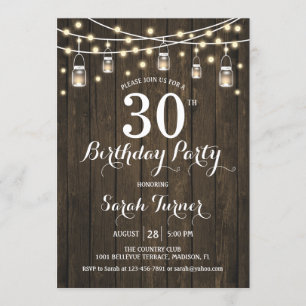 Invitación fiesta de cumpleaños 30 - Madera rústica