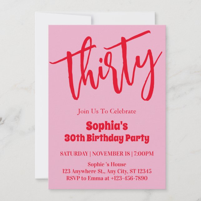 Invitación  Fiesta de cumpleaños 30 moderna minimalista (Anverso)
