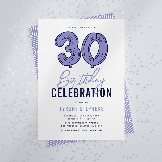 Invitación Fiesta de cumpleaños 30 moderno azul (Subido por el creador)