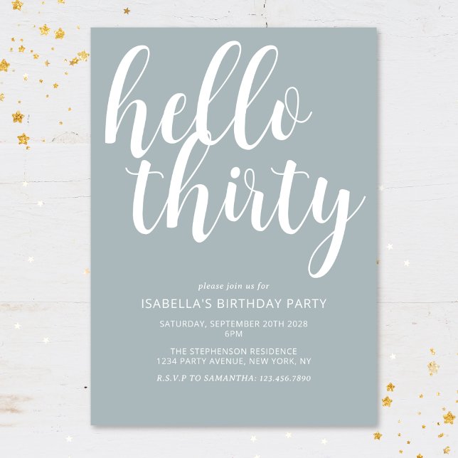 Invitación Fiesta de cumpleaños 30 Moderno Chic Azul Claro Bl (Subido por el creador)