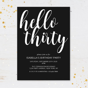 Invitación Fiesta de cumpleaños 30 Moderno Chic Negro y Blanc