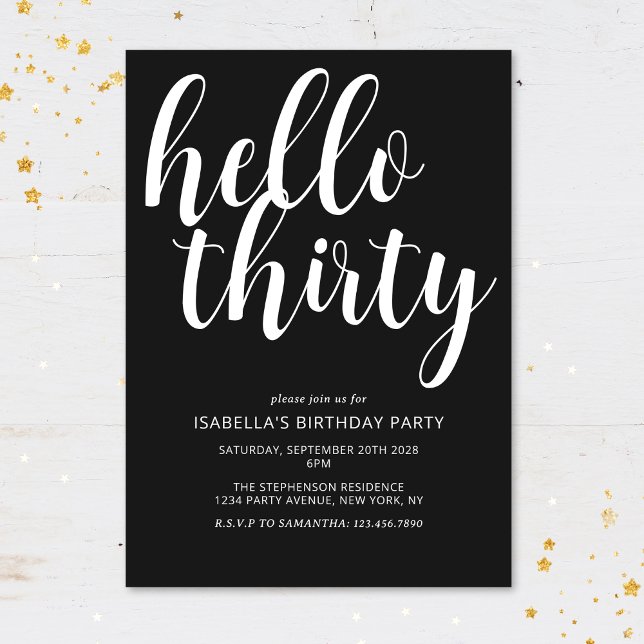 Invitación Fiesta de cumpleaños 30 Moderno Chic Negro y Blanc (Subido por el creador)