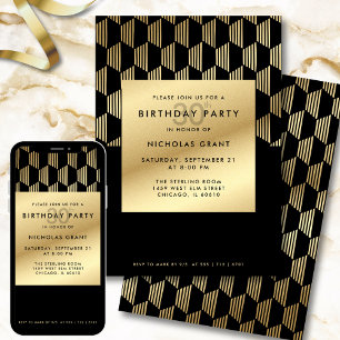 Invitación Fiesta de cumpleaños 30 moderno con lámina de oro 