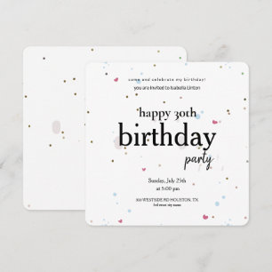Invitación Fiesta de cumpleaños 30 moderno minimalista, 30 cu
