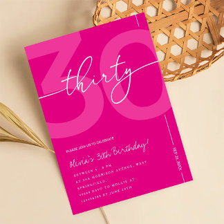 Invitación Fiesta de Cumpleaños 30 Moderno Minimalista Rosa