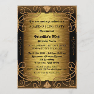Invitación Fiesta de cumpleaños 30, mujer, estilo Gatsby, Art