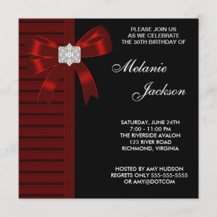 Invitación Fiesta de cumpleaños 30 mujeres de Black Red Bow