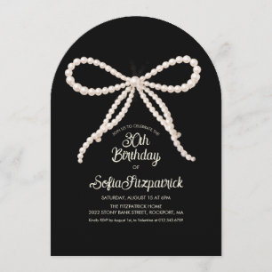 Invitación Fiesta de cumpleaños 30 negro blanco perla arco de