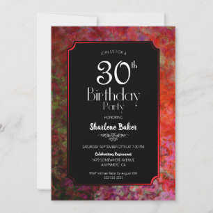 Invitación Fiesta de Cumpleaños 30 Negro con Borde Rojo