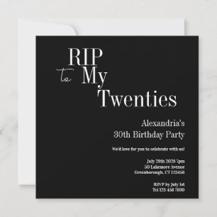 Invitación Fiesta de cumpleaños 30 negro y blanco RIP 20s