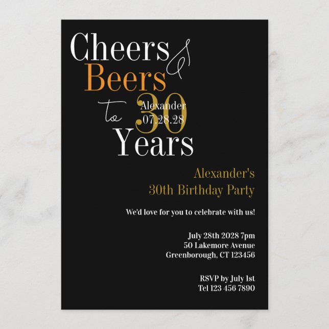 Invitación Fiesta de Cumpleaños 30 Personalizada con Cheers y (Anverso)