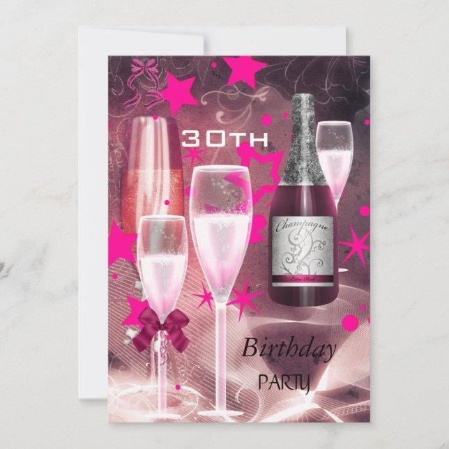 Invitación Fiesta de cumpleaños 30 Pink Champagne 30 (Anverso)