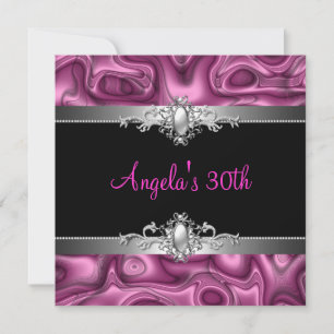 Invitación Fiesta de cumpleaños 30 Pink Silver Black Abstract