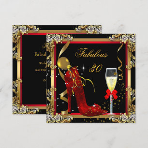 Invitación Fiesta de cumpleaños 30 Red Gold Fabulous
