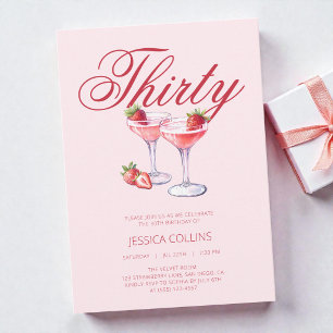 Invitación Fiesta de Cumpleaños 30 Red Thirty Cóctel de Fresa