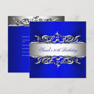 Invitación Fiesta de Cumpleaños 30 Royal Blue Sobre Plata
