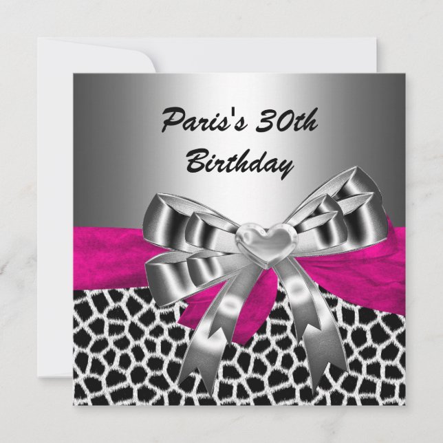 Invitación Fiesta de cumpleaños 30 Silver Pink Black Giraffe (Anverso)