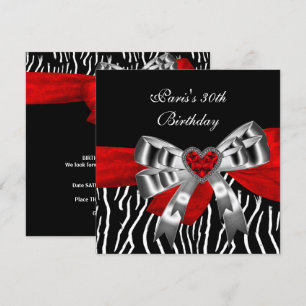 Invitación Fiesta de cumpleaños 30 Silver Red Black White Ceb