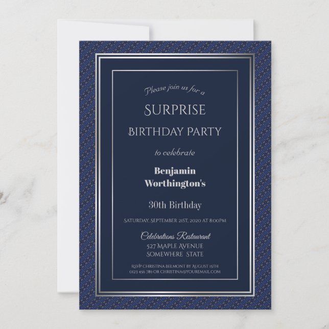 Invitación Fiesta de cumpleaños 30 Surprise Blue Silver (Anverso)