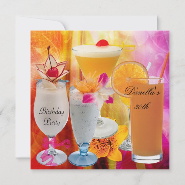 Invitación Fiesta de cumpleaños 30 Tropical Drinks Cócteles 2 (Anverso)