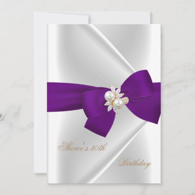 Invitación Fiesta de cumpleaños 30 White Pearl Jewel Arco Mor (Anverso)