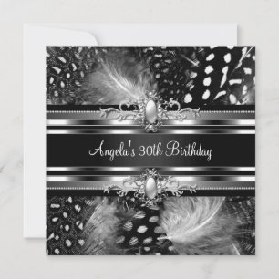Invitación Fiesta de cumpleaños 30 Wild Feathers Plata Negro