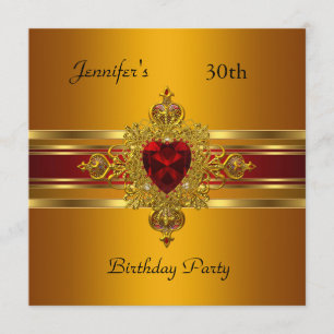 Invitación Fiesta de cumpleaños 30 Yellow Gold Red Jewel
