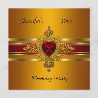 Invitación Fiesta de cumpleaños 30 Yellow Gold Red Jewel