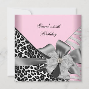 Invitación Fiesta de Cumpleaños 30th Cebra Leopardo Rosa Negr