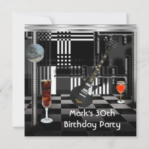 Invitación Fiesta de Cumpleaños 30th Hombres Guitarra Bebidas
