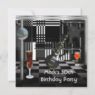 Invitación Fiesta de Cumpleaños 30th Hombres Guitarra Bebidas