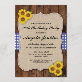 Invitación Fiesta de cumpleaños 30th Sunflower Wood Burlap In