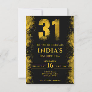 Invitación Fiesta de cumpleaños 31 de Black And Gold