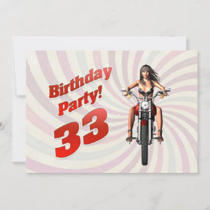Invitación fiesta de cumpleaños 33 con un chica en moto