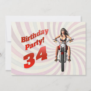 Invitación Fiesta de cumpleaños 34 con un chica en moto
