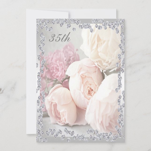 Invitación Fiesta de Cumpleaños 35 de Rosas Románticas y Diam (Anverso)