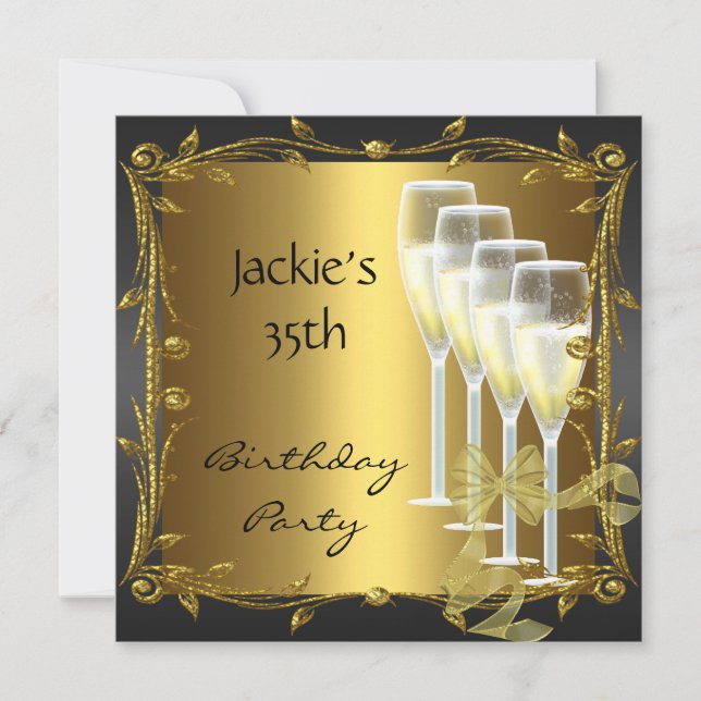 Invitación Fiesta de Cumpleaños 35 Elegante Negro  (Anverso)