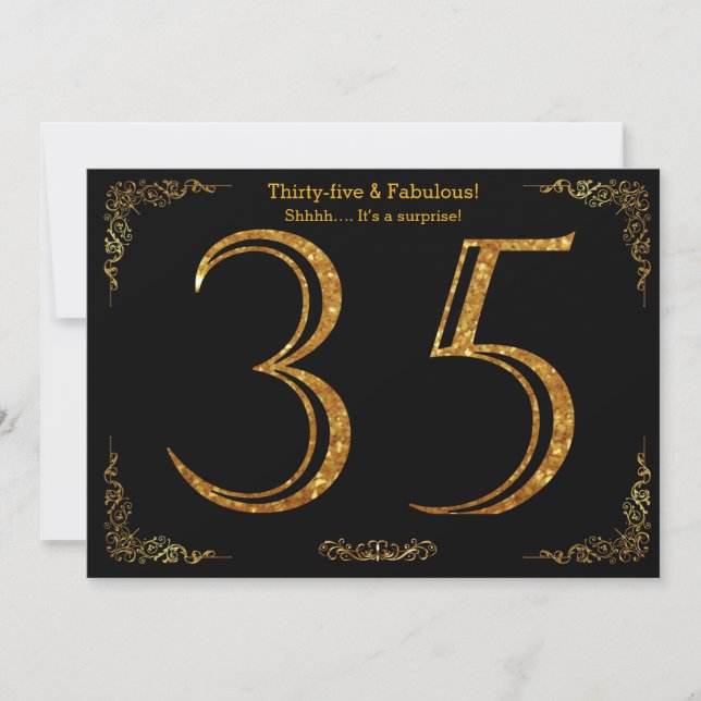 Invitación Fiesta de cumpleaños 35,Estílico Gatsby,purpurina  (Anverso)