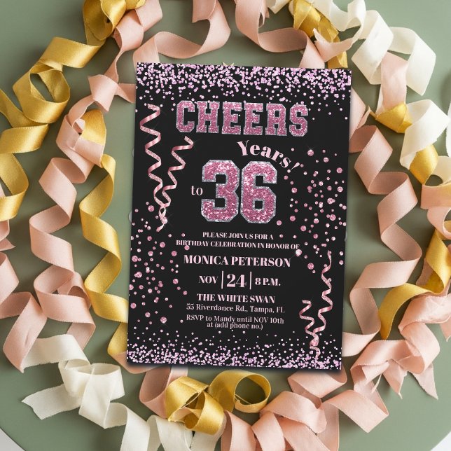 Invitación Fiesta de cumpleaños 36 con piedras de estrás rosa (Subido por el creador)