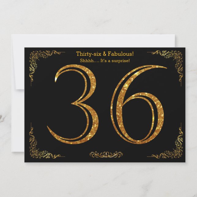 Invitación Fiesta de cumpleaños 36,Estílico Gatsby,purpurina  (Anverso)