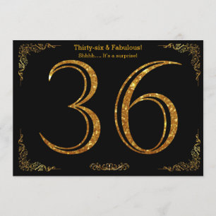 Invitación Fiesta de cumpleaños 36,Estílico Gatsby,purpurina